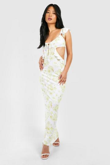 Lemon Yellow Petite Ruffle Detail Tie Back Maxi Dress