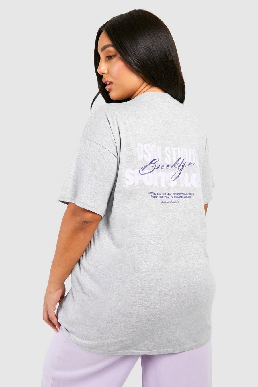 T-shirt Plus Size con scritta Dsgn Studio Brooklyn, Ash grey image number 1
