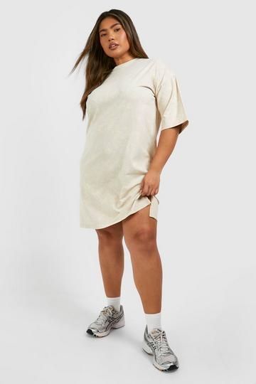 Khaki Plus Acid Wash Oversized T-shirt Dress