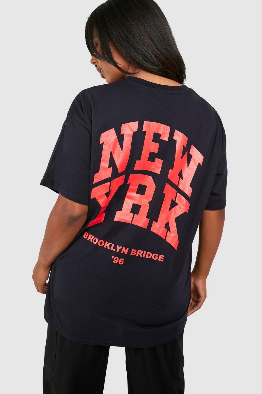Navy Plus New York T-shirt med tryck på ryggen image number 1