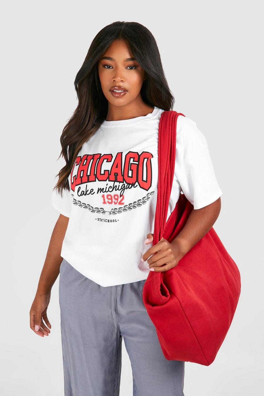 T-shirt Plus Size con stampa Chicago, White