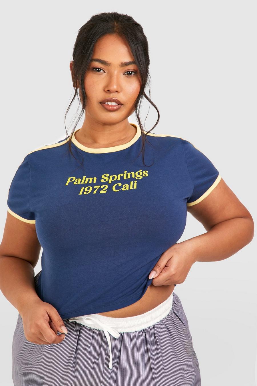Plus Baby T-Shirt mit Palm Springs Ringer Print, Navy