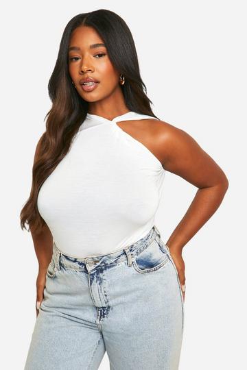 Plus Gedraaide Top Met Racer Hals white