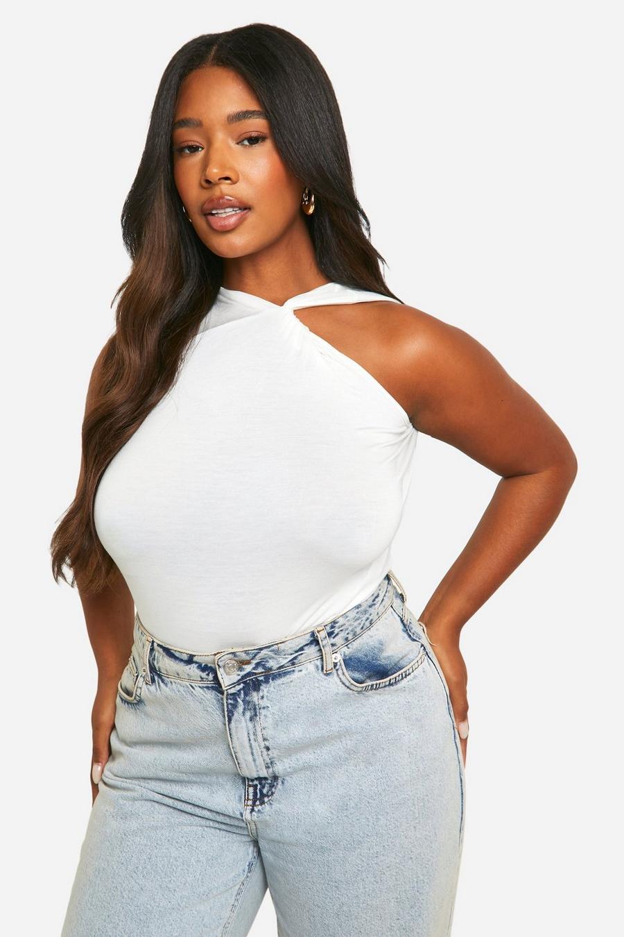 Grande taille - Top à col nageur, White