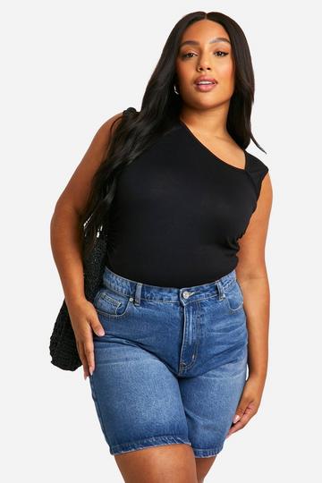 Plus Asymmetric Neckline Sleeveless Marl Top black