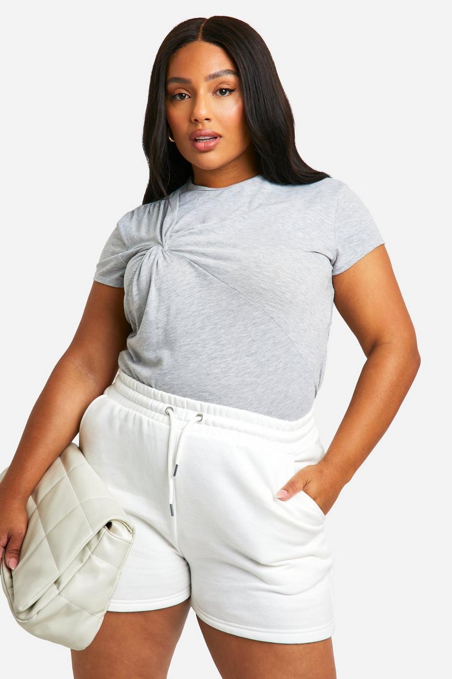 T-shirt Plus Size con maniche ad aletta e dettagli attorcigliati, Grey marl