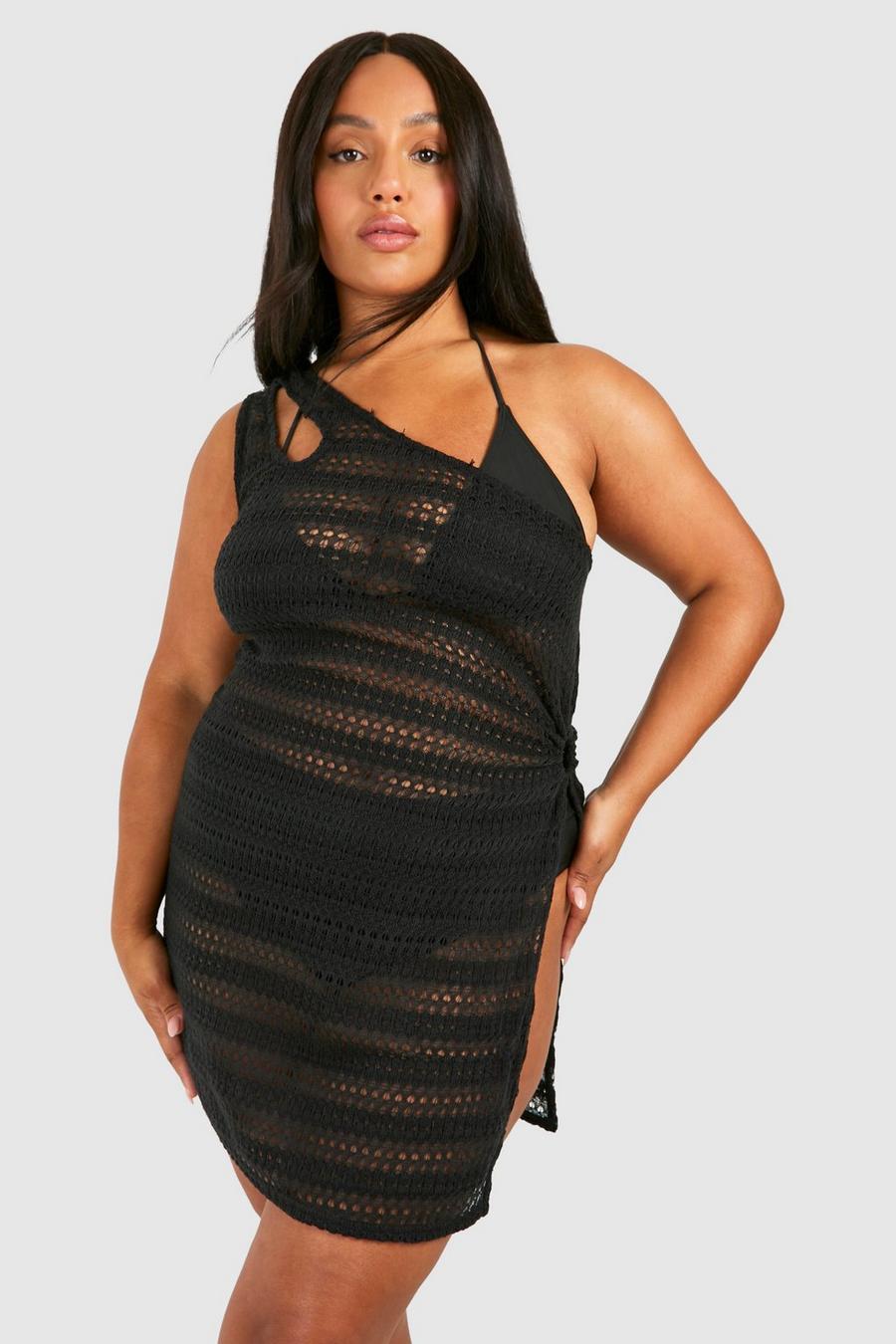 Black Plus Knitted One Shoulder Beach Dres image number 1