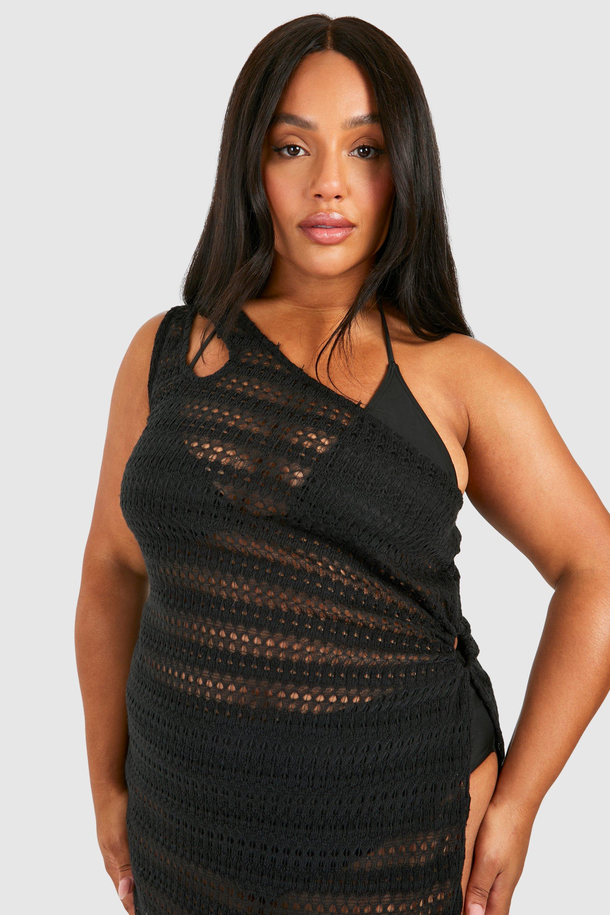 Black knitted one shoulder dress sale