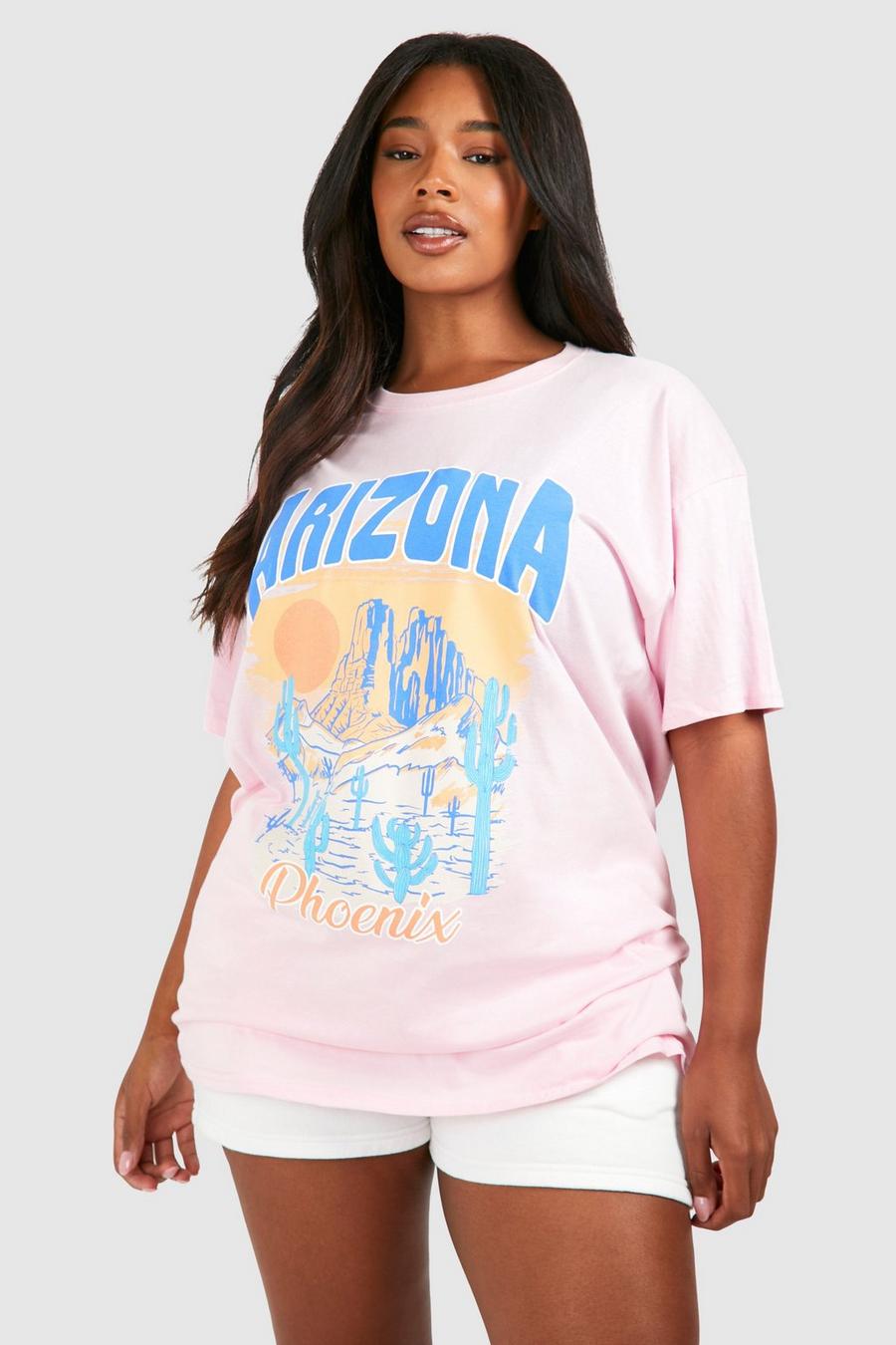 Plus Oversize T-Shirt mit Phoenix Print, Baby pink image number 1