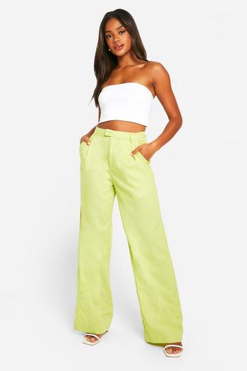 Bright Wide Leg Linen Look Pants lime