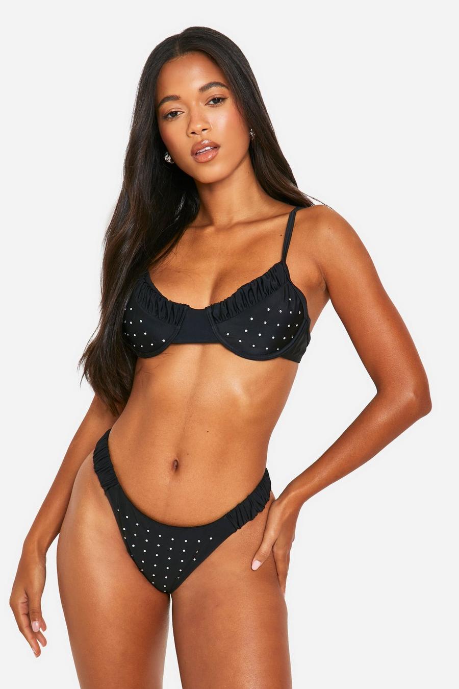 Black Bikiniöverdel med volanger och strass image number 1