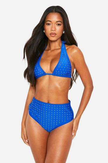 Diamante Halterneck Triangle Bikini Top cobalt