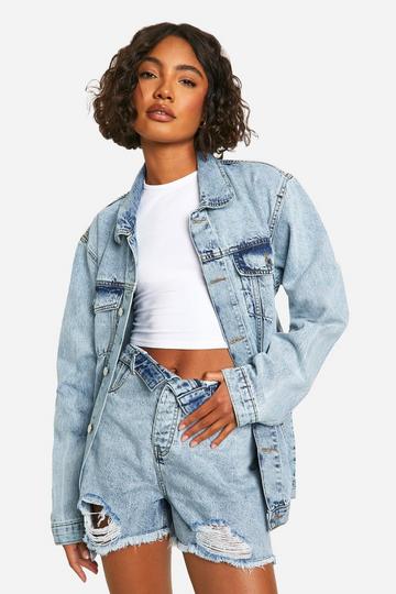 Tall Acid Wash Oversized Denim Jacket washed blue