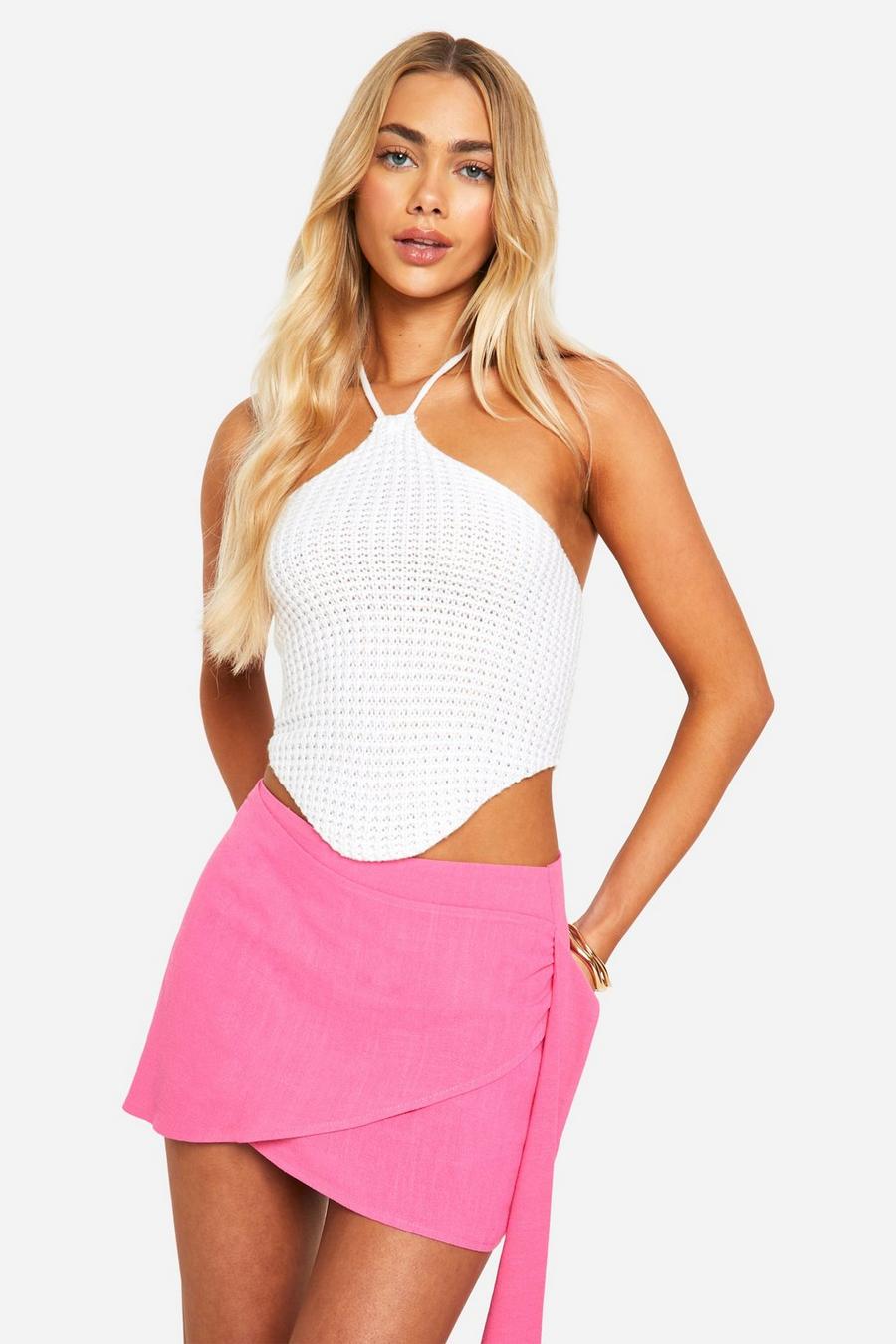 Hot pink Wrap Linen  Mini Skirt  