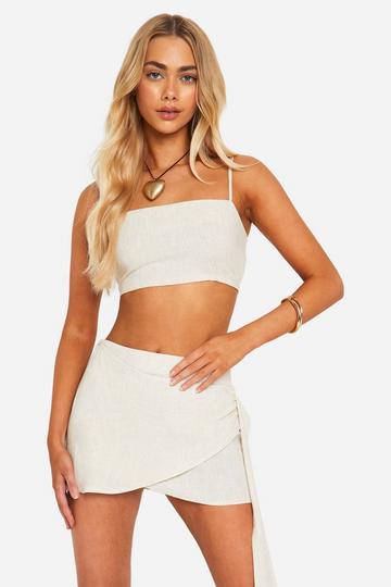 Wrap Linen Look Mini Skirt natural