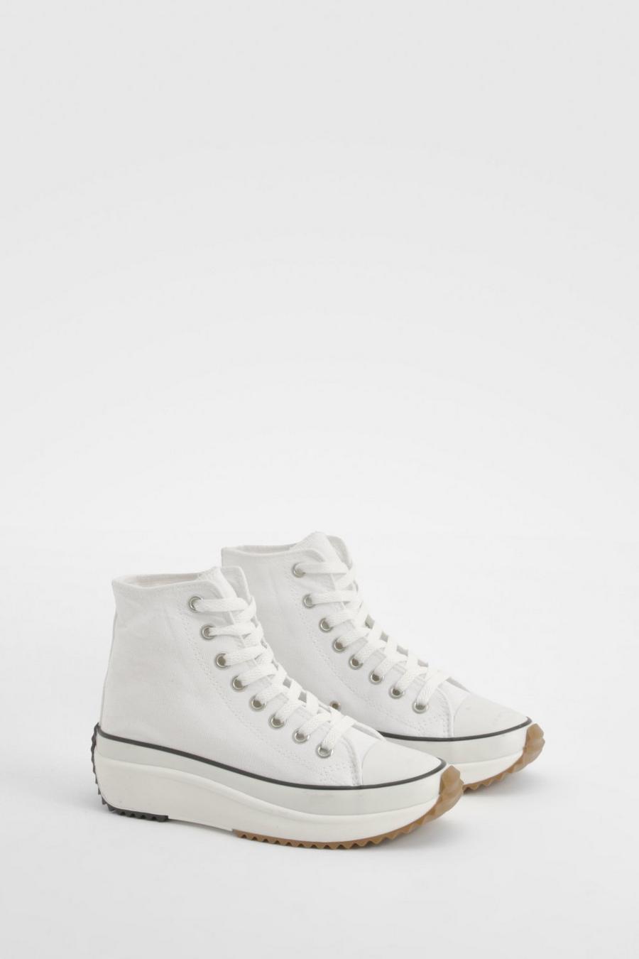 White Chunky Platform High Top Trainers  image number 1