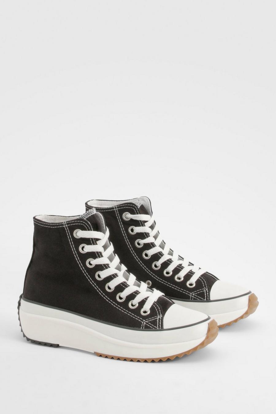 Black Chunky Platform High Top Trainers image number 1