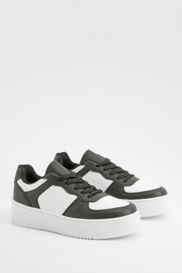 Black Chunky Platform Sole Contrast Panel Trainers