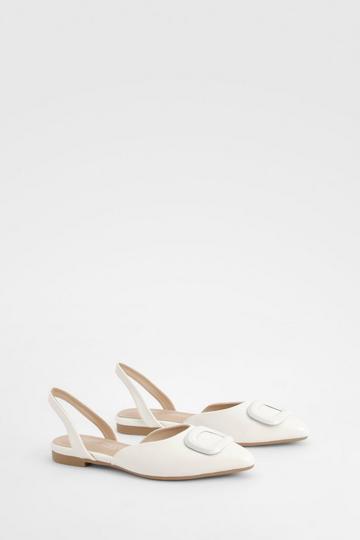 White Trim Detail Slingback Pointed Flats