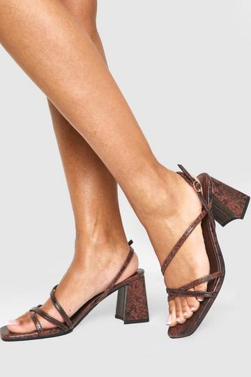 Chocolate Brown Wide Fit Croc Mid Block Slingback 2 Part Heels