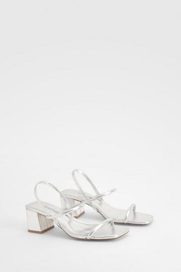 Wide Fit Metallic Low Block Slingback Heels silver