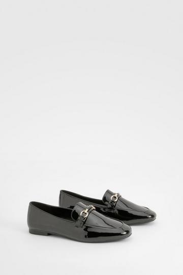 Black Patent Round Toe Single Bar Loafers