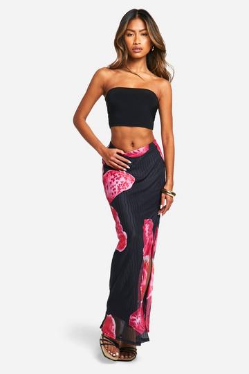 Wave Plisse Tropical Floral Maxi Skirt black