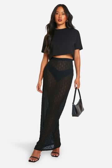 Waffle Textured Maxi Skirt black