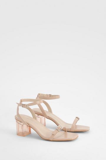 Clear Heel Buckle Strap Sandals nude