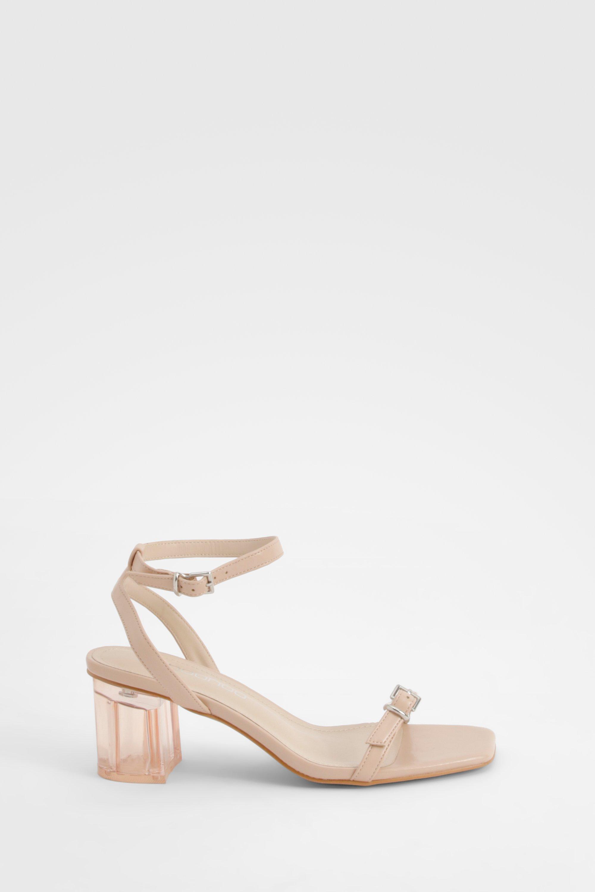 Boohoo Women s Clear Heel Buckle Strap Sandals Nude