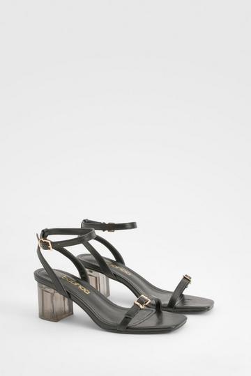 Clear Heel Buckle Strap Sandals black