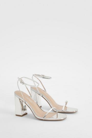 Tweedelige Leren Metallic Sandalen Met Blokhakken silver