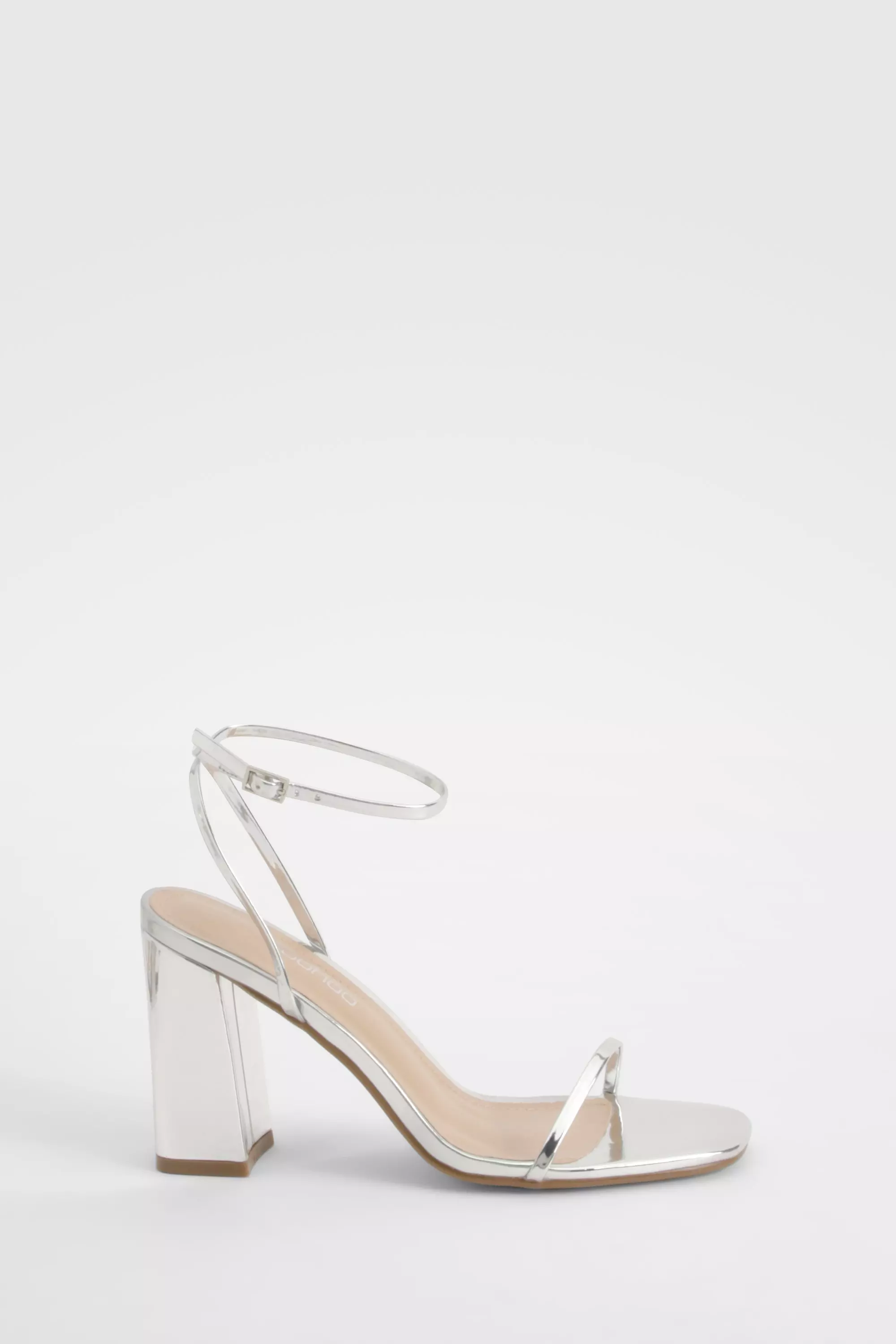 Silver Metallic Patent Block Heel Two Part Sandals   صورة بديلة