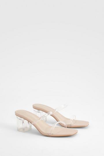 Wide Fit Clear Low Block Heeled Mules nude