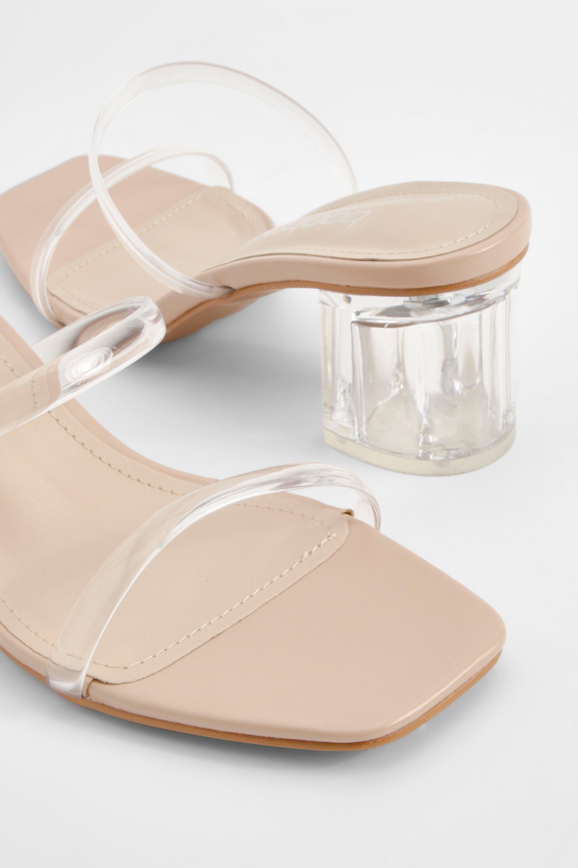 Sandali Mules a calzata ampia trasparenti con tacco basso a blocco boohoo IT