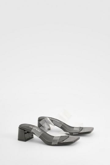 Clear Strap Low Block Heeled Mules black