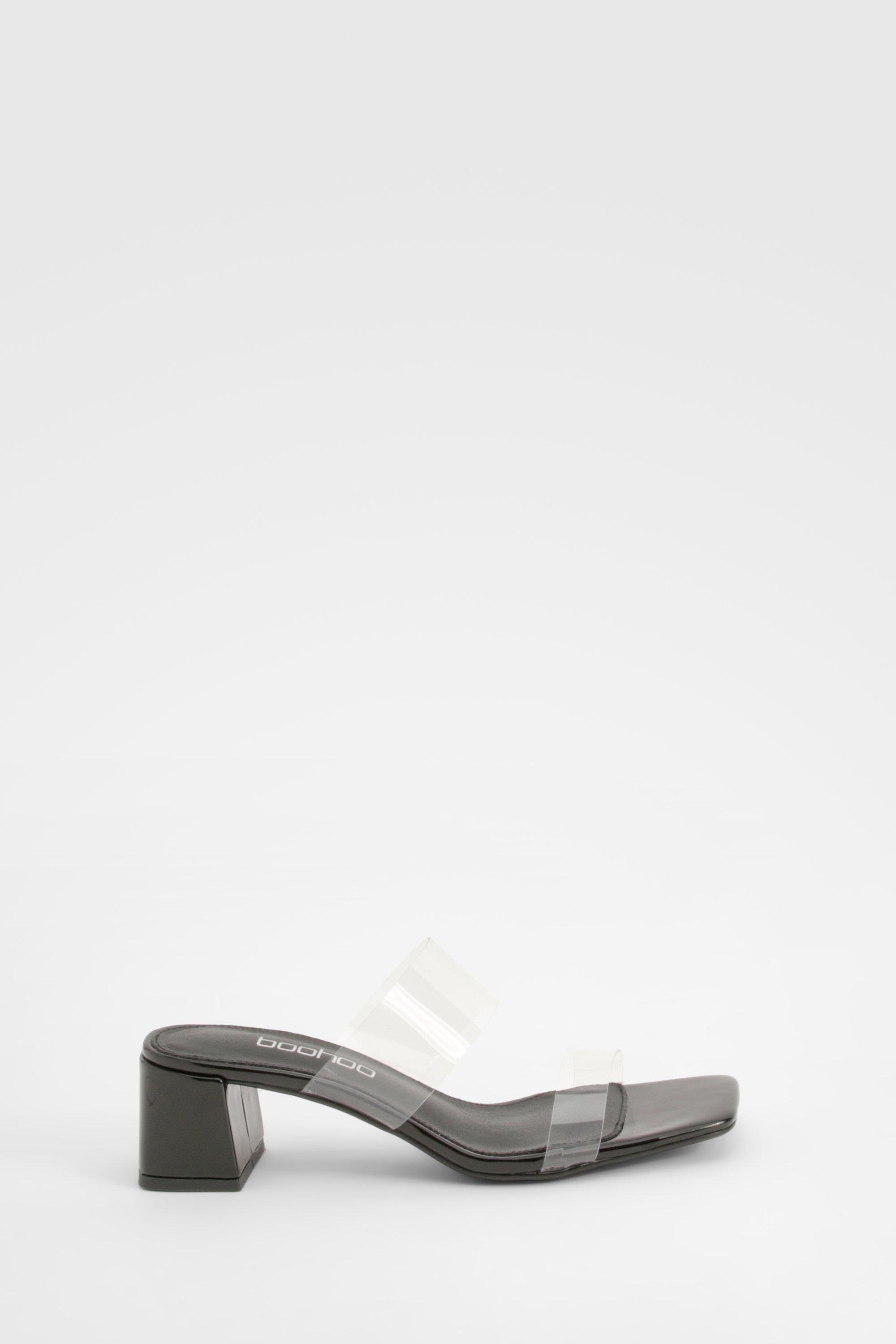 Boohoo Women s Clear Strap Low Block Heeled Mules Black