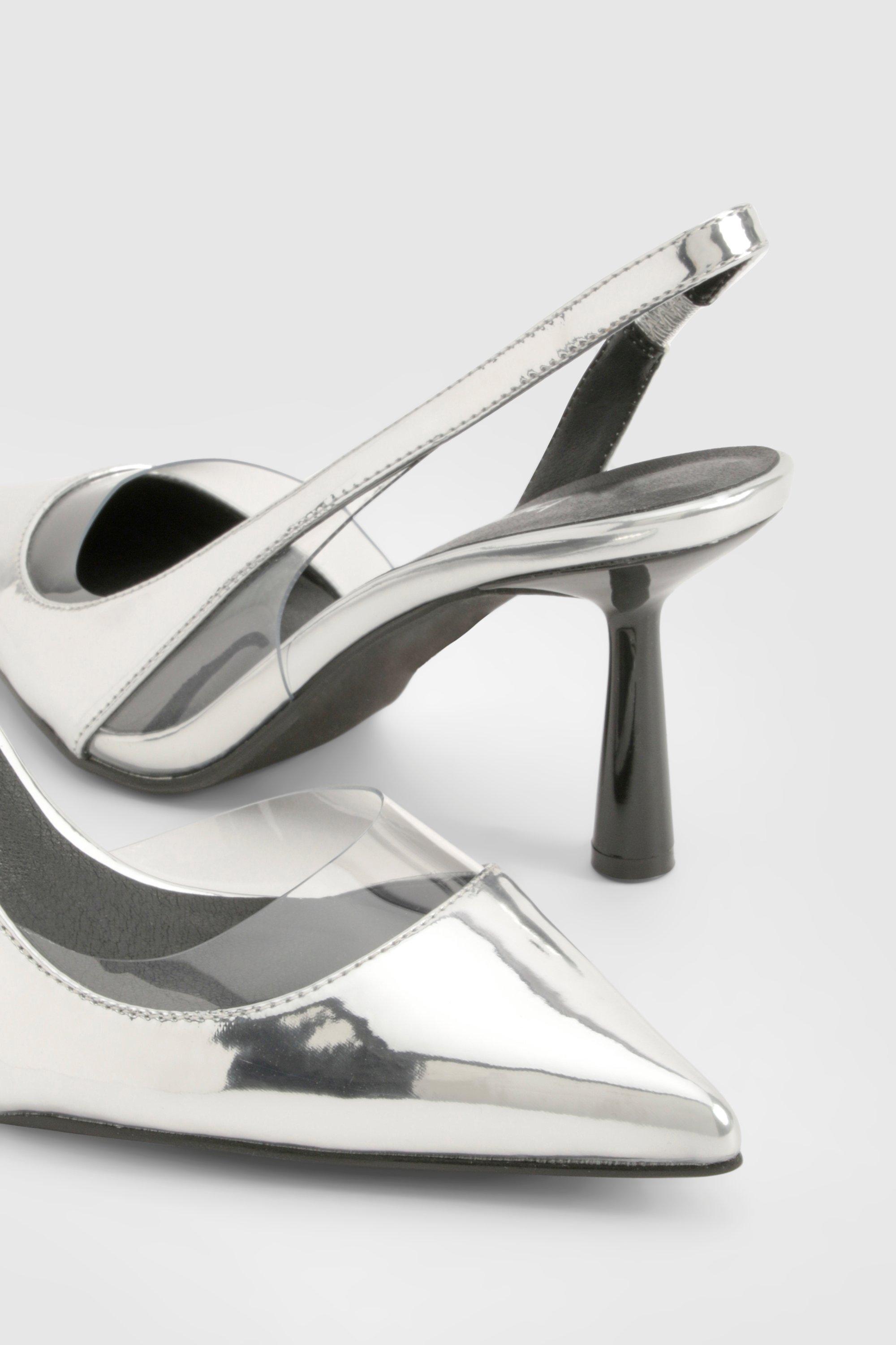 Metallic Clear Contrast Slingback Court Heels boohoo