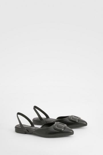 Trim Detail Slingback Pointed Flats black