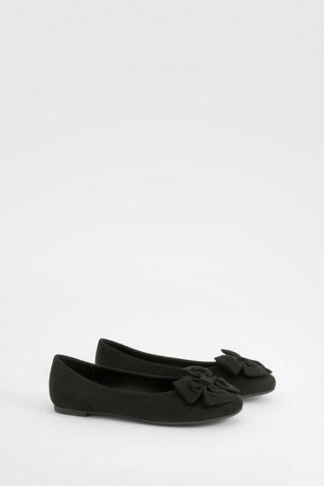 Wide Fit Faux Suede Bow Round Toe Ballerina black