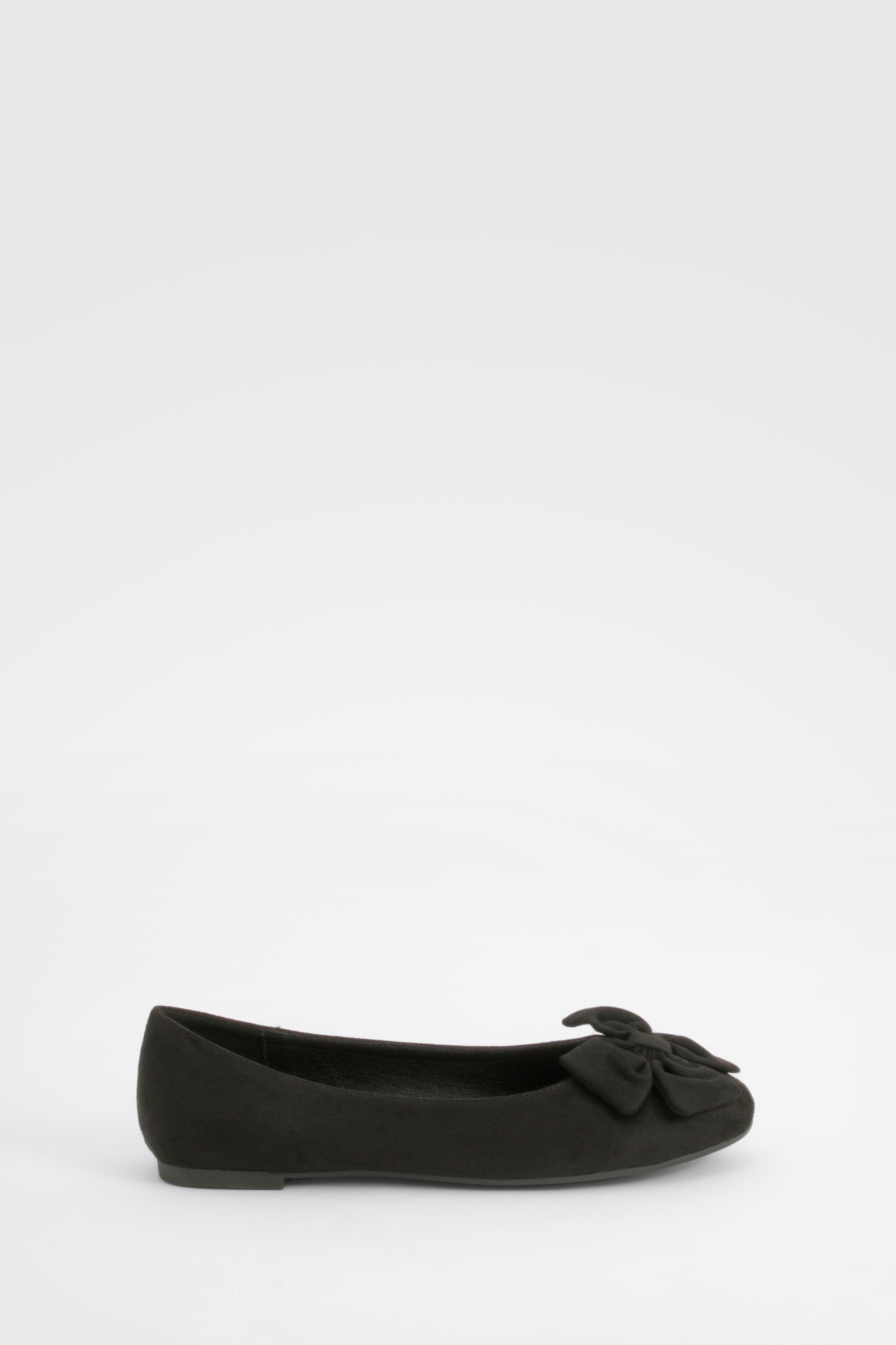 Wide Fit Faux Suede Bow Round Toe Ballerina boohoo AU
