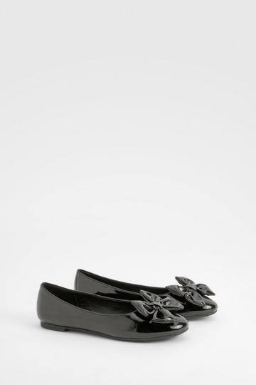 Patent Bow Round Toe Ballerina black