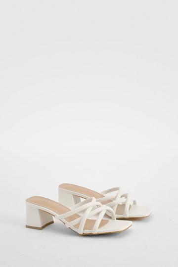 Strappy Block Heeled Mules white
