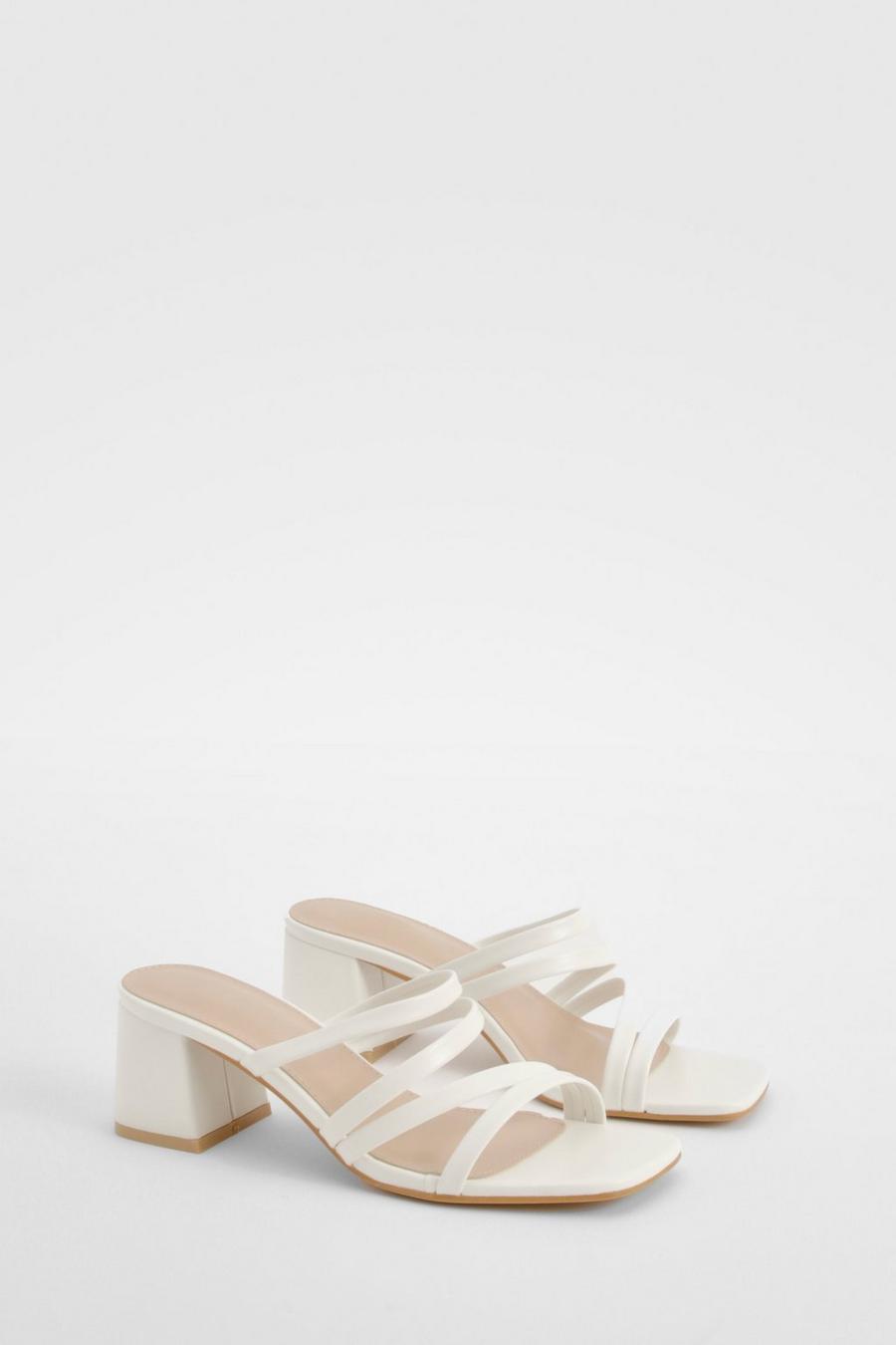 White Strappy Block Heeled Mules   