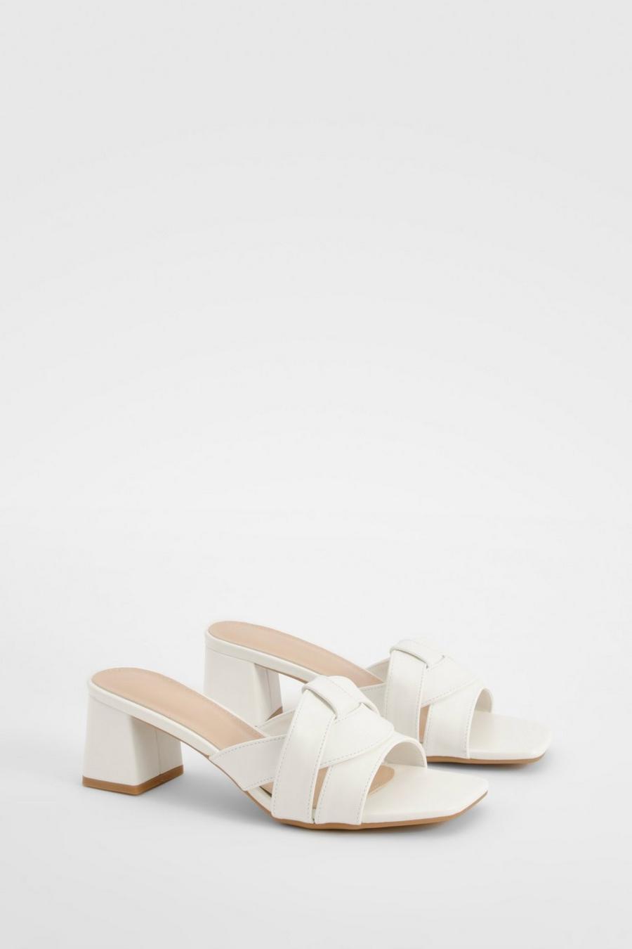White Twist Front Block Heeled Mules  image number 1