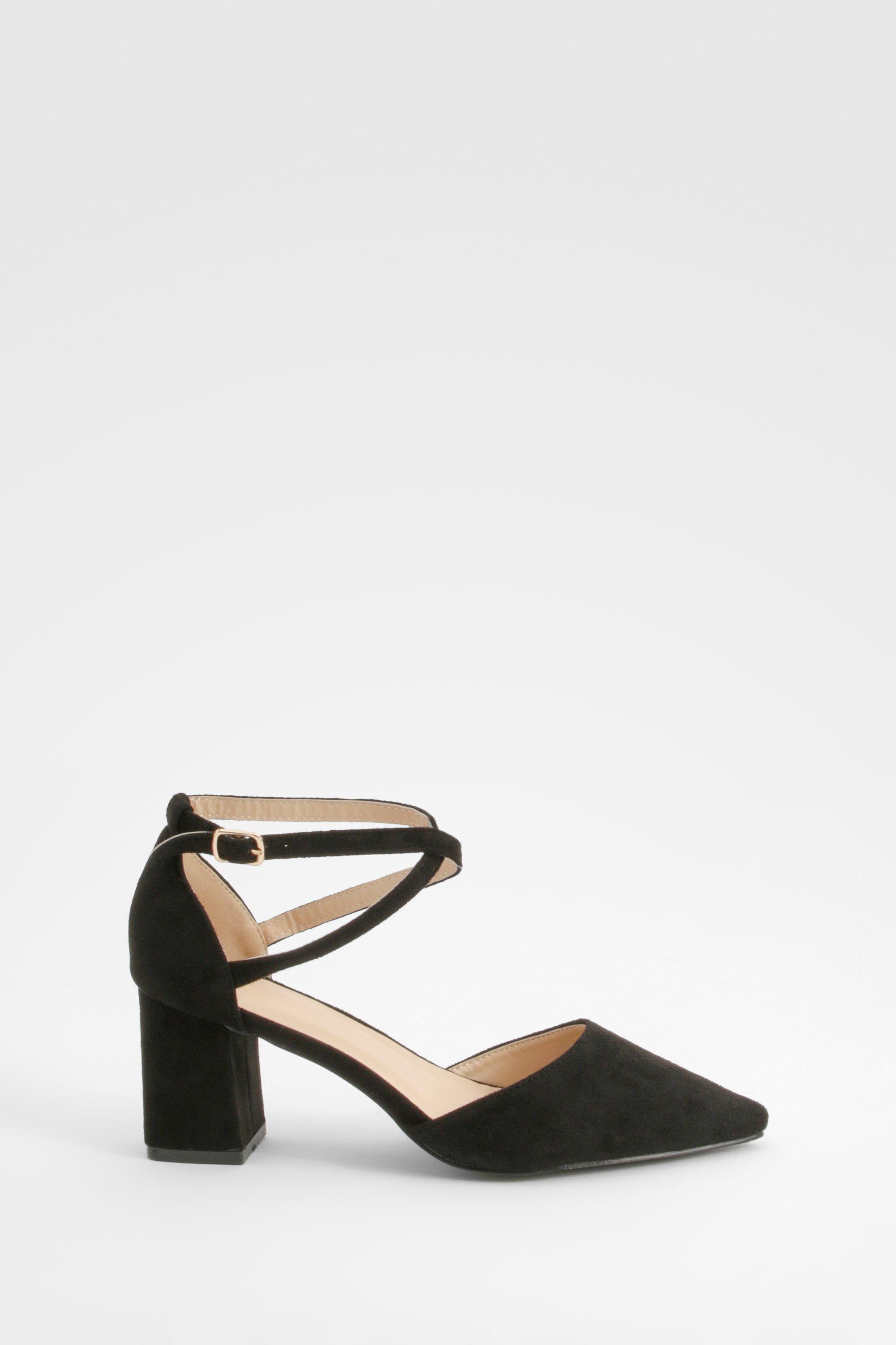 Cross Strap Block Heel Court Shoes