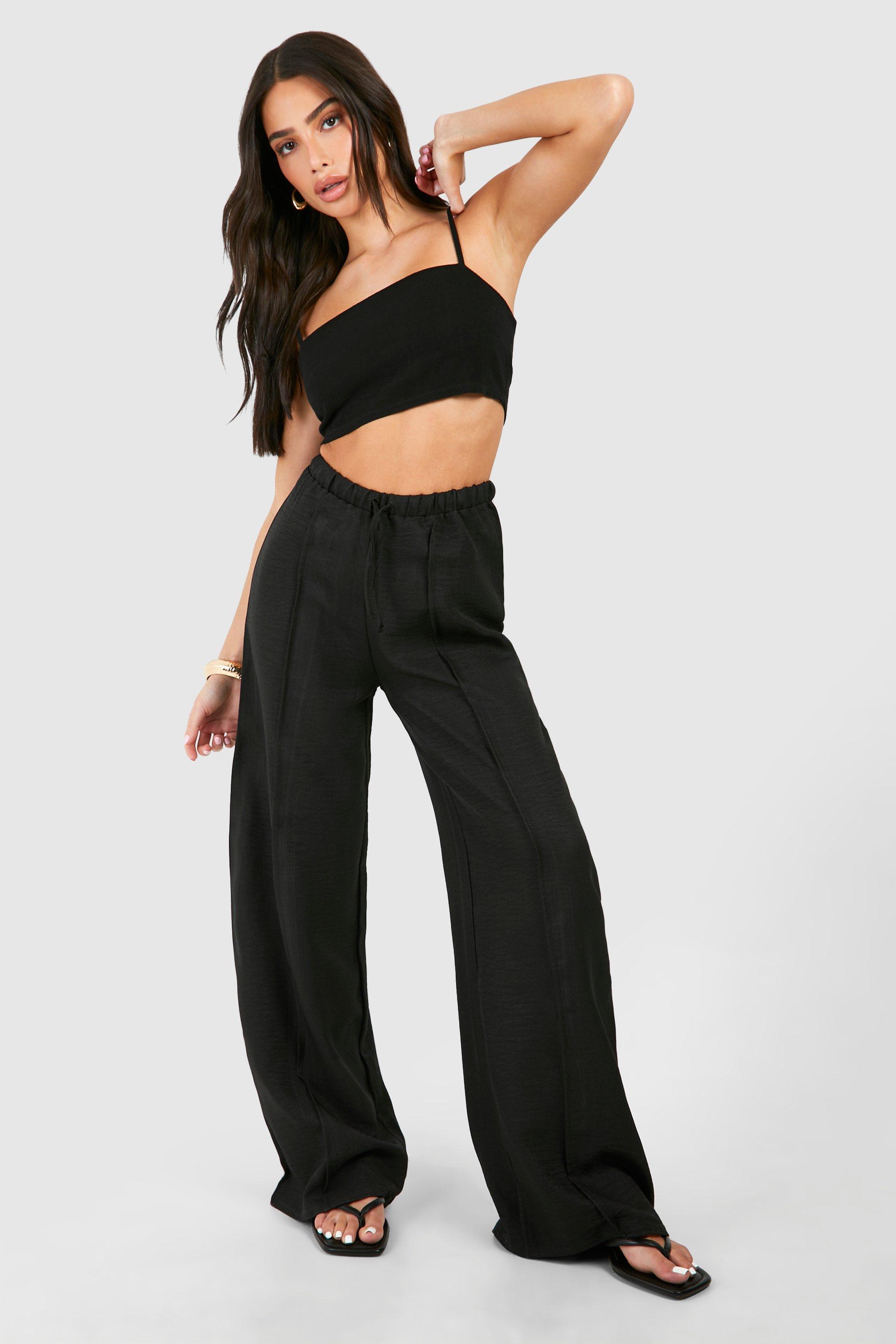 Petite black wide leg pants online