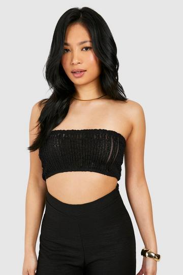 Petite Textured Crinkle Bandeau Top black