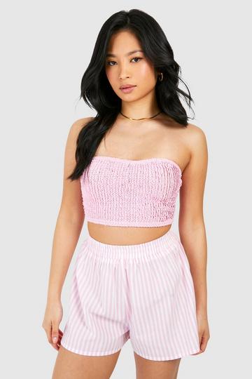 Pink Petite Textured Crinkle Bandeau Top