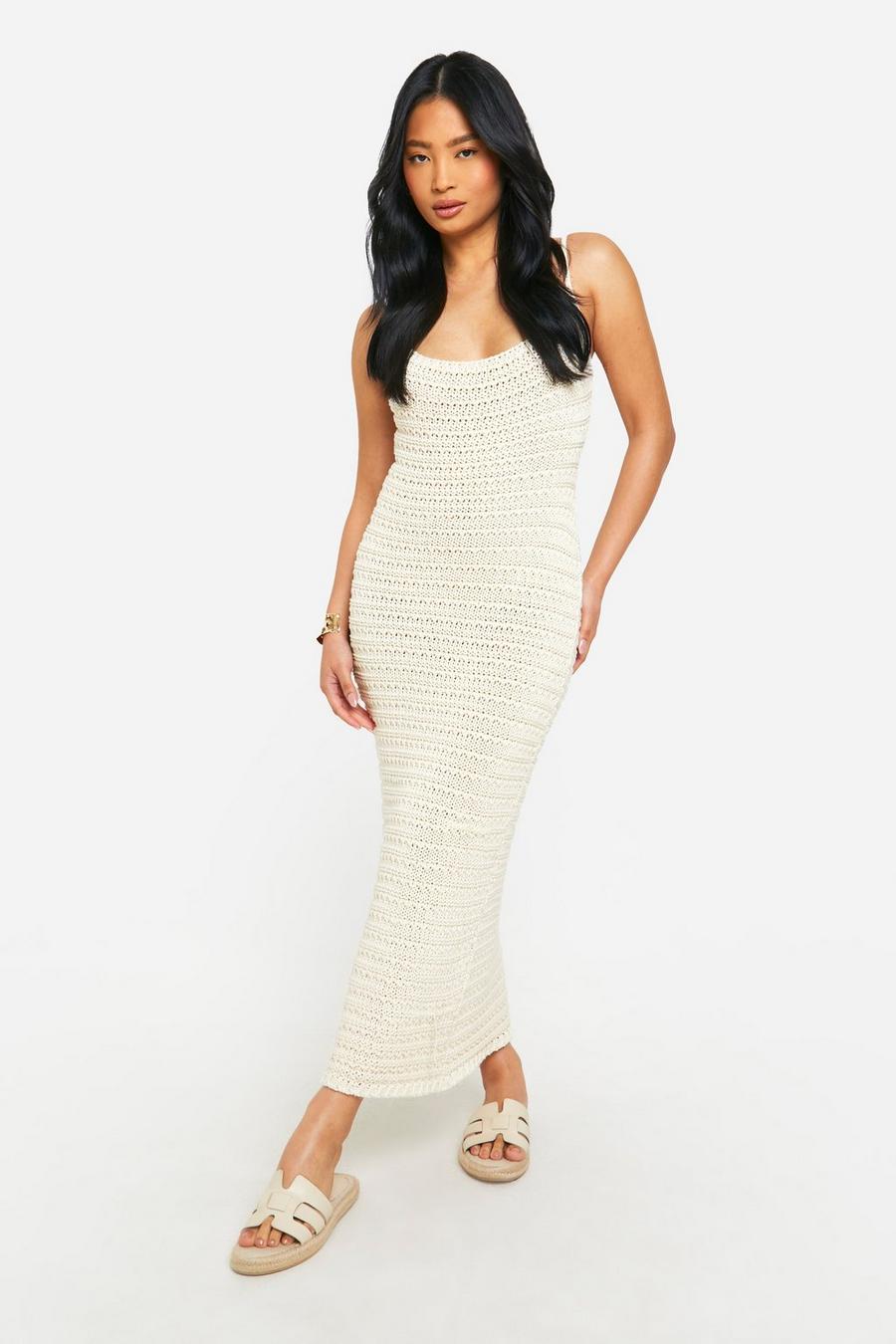 Ecru Petite Knitted Strappy Maxi Dress image number 1
